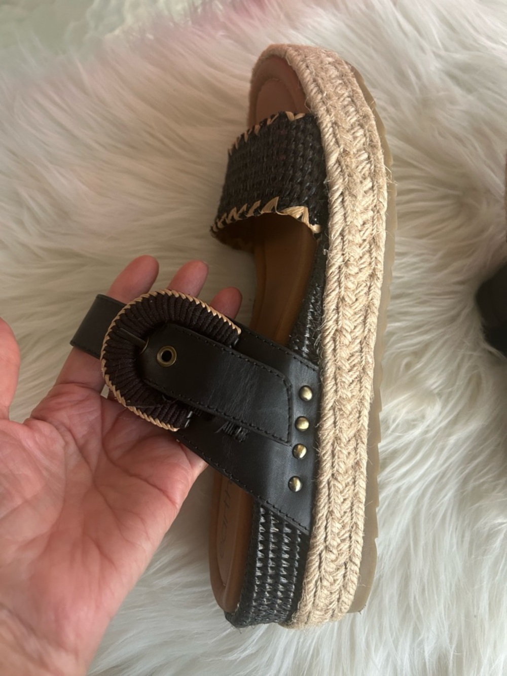 Earth Black and Tan Espadrille Slide Sandals - Picture 6 of 10